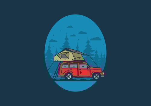 Camping on the roof of the car illustration vector