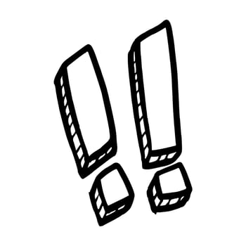 3d retro exclamation mark comic art doodle hand drawn style vector icon for sticker and coloring book