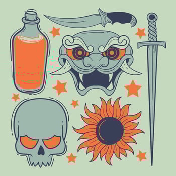 Elements hand drawn doodle vintage for tattoo sticker etc vector