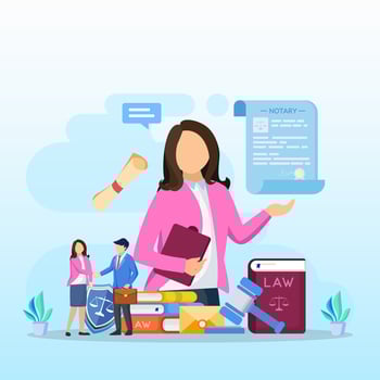 Notary services and legal assistance flat vector illustration.