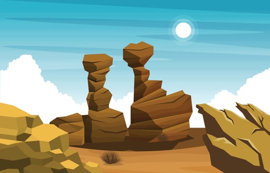 Bright Sun Western American Rock Cliff Vast Desert Landscape Illustration vector