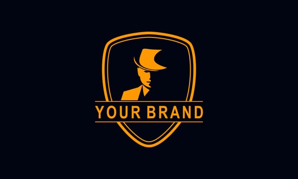 Mafia logo emblems with character abstract silhouette men head in hat . Vintage vector illustration