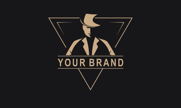 Mafia logo emblems with character abstract silhouette men head in hat . Vintage vector illustration