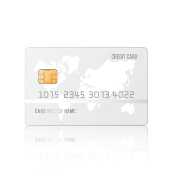 Credit Card realistic mockup. Clear plastic card template on grey background. Business and finance concept. vector