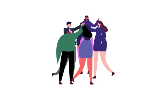 Team of business people celebrate success in work collaboration together, giving high five with joy vector