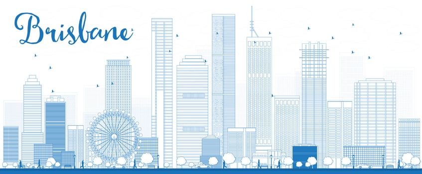 Outline Brisbane skyline with blue building vector