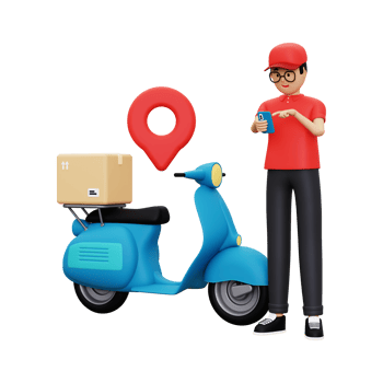3d Deliveryman Looking at delivery location through smartphone png