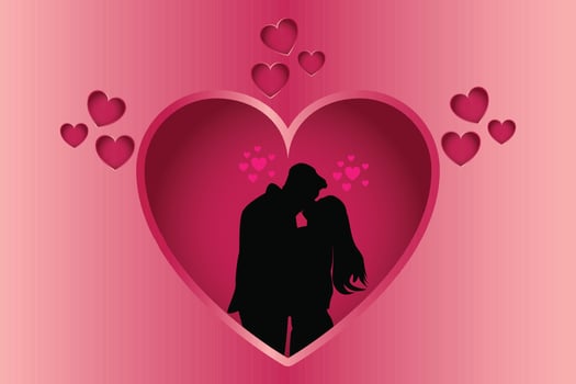 cute couple fall in love silhouette graphic vector
