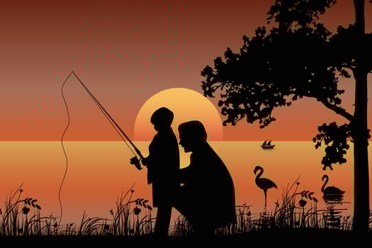 cute father and son silhouette graphic vector