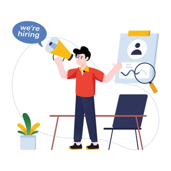 Person holding a megaphone, flat illustration of job advertising vector