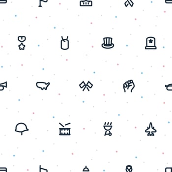 Seamless pattern of small US holidays icons with random dots on transparent background vector