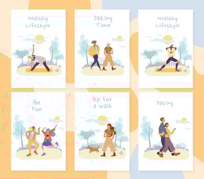 People summer vacation outdoor activities card set vector