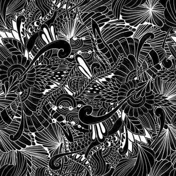 Seamless pattern with abstract flowers and leaves vector