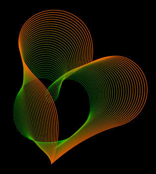 heart of many colored lines. Abstract heart stripes on black background. Creative line art. Vector illustration. Design elements created using Blend Tool.