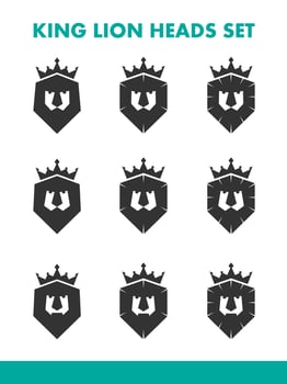 Abstract Lion Head in crown as shield. Set. logo, company name vector