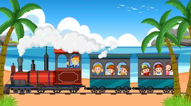 Train riding with many children vector
