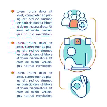 Skills analysis article page vector template. Test task. Talent acquisition. Brochure, booklet design element with linear icons and text boxes. Print design. Concept illustrations with text space