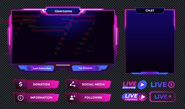 Streaming screen panel overlay neon theme vector