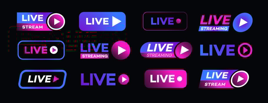 Vector live streaming icon set neon style