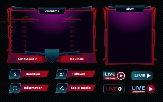 Streaming screen panel overlay game template vector