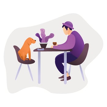 illustration of a young man with his dog relaxing vector