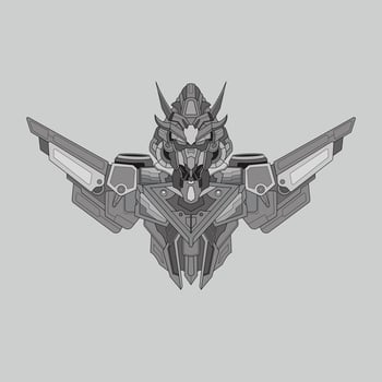 black and white warrior cyborg robot knight in the sacred geometry ornaments background, Perfect for tattoos vector