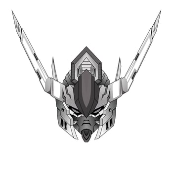 Black and white outline Robot head tattoos vector