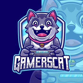 Cat Gaming Mascot Character Logo Template vector