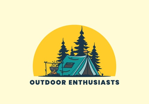 Camping and cooking in nature illustration vector