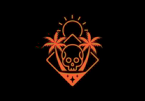 Line art of skull and coconut tree vector