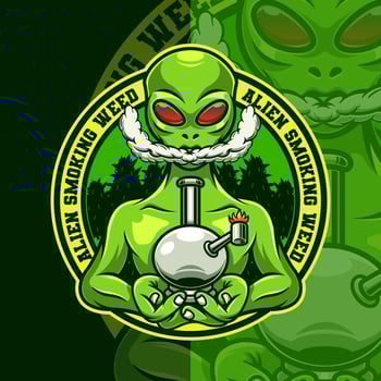 Alien Smoking Cannabis Mascot Logo Template vector