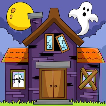 Haunted House Halloween Colored Illustration vector