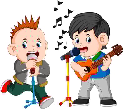 Two man playing guitar and singing vector