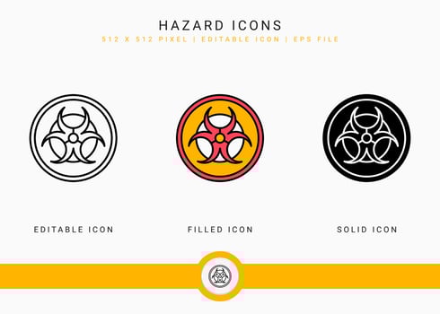 Hazard icons set vector illustration with solid icon line style. Exclamation mark alert concept. Editable stroke icon on isolated background for web design, user interface, and mobile application