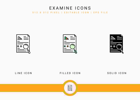 Examine icons set vector illustration with solid icon line style. Customer satisfaction check concept. Editable stroke icon on isolated background for web design, infographic and UI mobile app.
