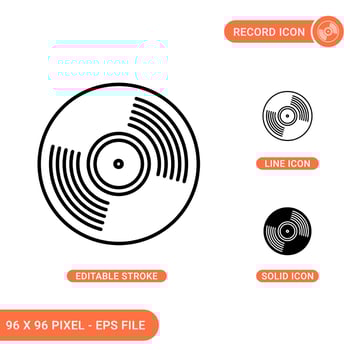 Record icons set vector illustration with solid icon line style. Retro Vinyl concept. Editable stroke icon on isolated background for web design, infographic and UI mobile app.