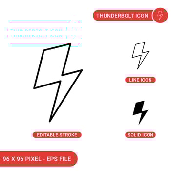 Thunderbolt icons set vector illustration with solid icon line style. David bowie bolt concept. Editable stroke icon on isolated background for web design, infographic and UI mobile app.