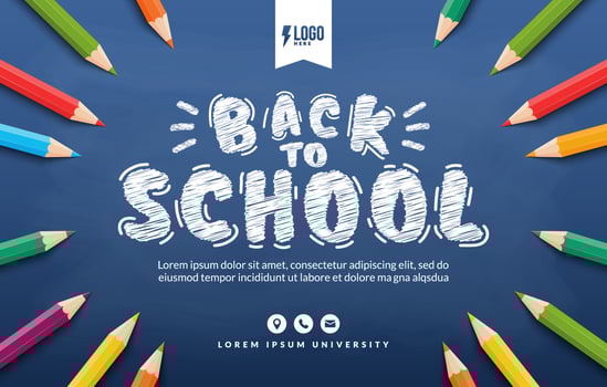 Welcome back to school background with colorful pencils, Concept of education templates for invitation, banner and poster vector