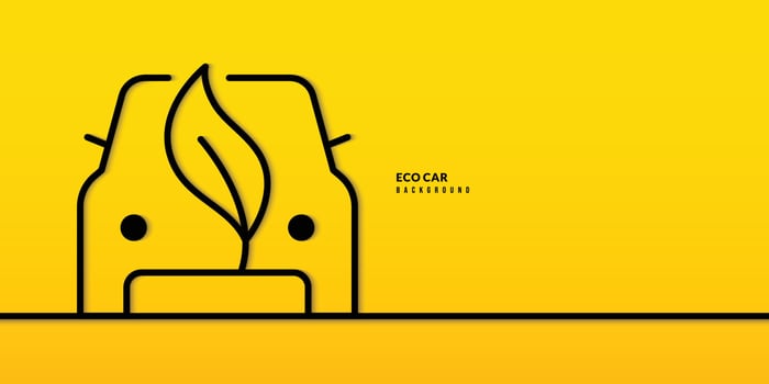 Eco car vehicle on yellow background, Pollution and environment protection concept, Electric car usage and green energy vector