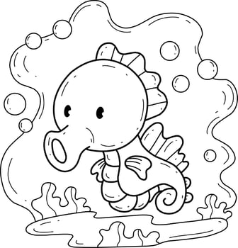 animals coloring book alphabet. Isolated on white background. Vector cartoon seahorse.