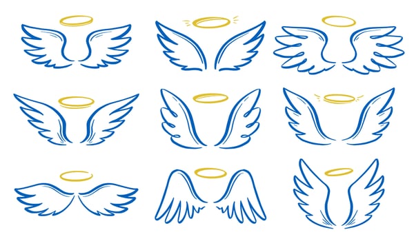 Angel doodle wing and halo vector