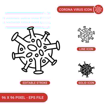 Corona virus icons set vector illustration with solid icon line style. Covid-19 virus disease concept. Editable stroke icon on isolated background for web design, infographic and UI mobile app.