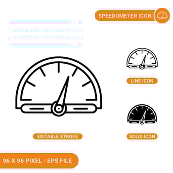 Speedometer icons set vector illustration with solid icon line style. Car RPM concept. Editable stroke icon on isolated background for web design, infographic and UI mobile app.