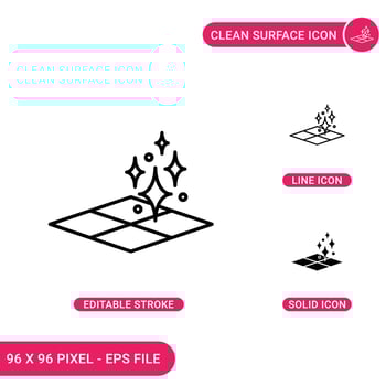 Surface floor icons set vector illustration with solid icon line style. Easy cleaning floor concept. Editable stroke icon on isolated background for web design, infographic and UI mobile app.