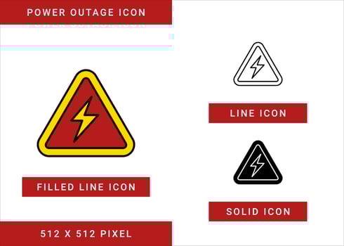 Power outage icons set vector illustration with solid icon line style. Electricity system circle ban symbol. Editable stroke icon on isolated background for web design, user interface, and mobile app