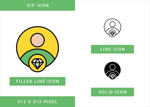 VIP icons set vector illustration with solid icon line style. Exclusive special member symbol. Editable stroke icon on isolated background for web design, user interface, and mobile app