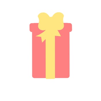 Gift box with ribbon bow isolated on white background. Flat vector icon modern holiday closed surprise box. Minimalist style cartoon for present, party, birthday, holiday sale, wedding banners.