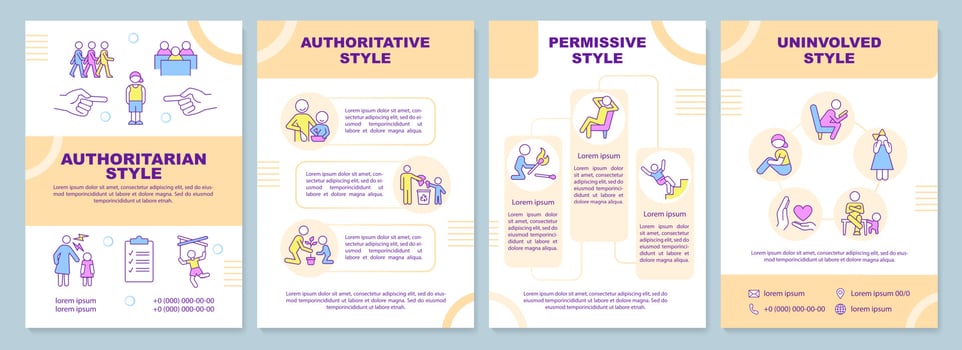 Parenting styles orange brochure template. Authoritative parents. Leaflet design with linear icons. 4 vector layouts for presentation, annual reports. Arial-Black, Myriad Pro-Regular fonts used