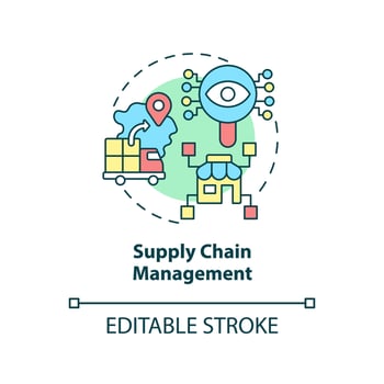 Supply chain management concept icon. Examples of automation in business abstract idea thin line illustration. Isolated outline drawing. Editable stroke. Arial, Myriad Pro-Bold fonts used vector