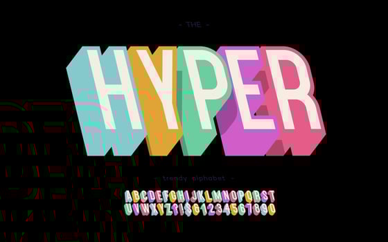 Vector hyper font 3d bold colorful style